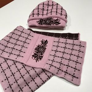 ❤️❤️NWT 100% Wool Dust Rose/Brown Hat & Scarf Set